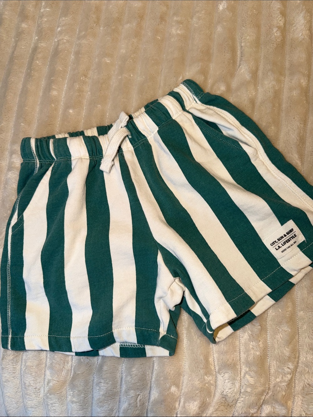 Zara Green & White Striped Drawstring Shorts